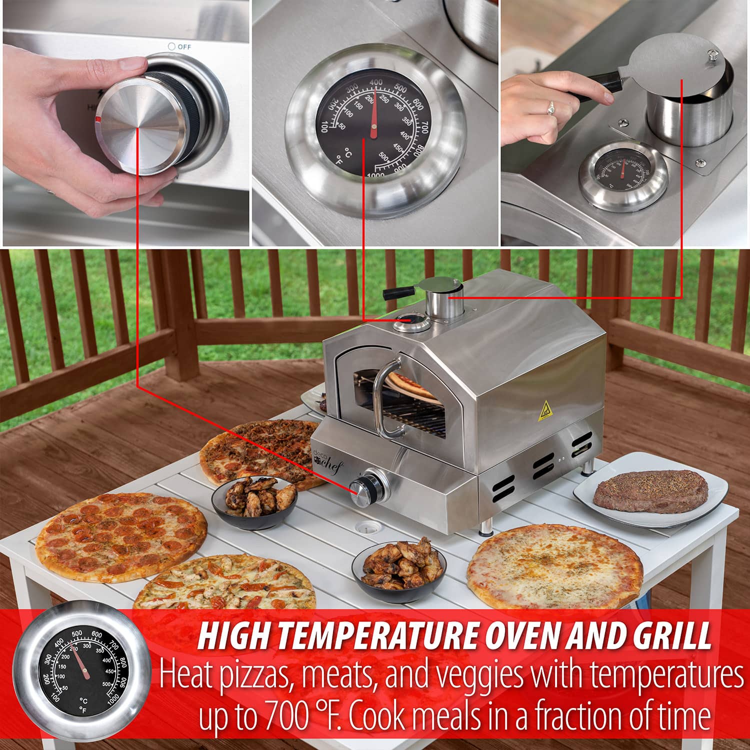 Deco Chef 2 in 1 Propane Gas Pizza Oven & Grill PGPRN200 Silver
