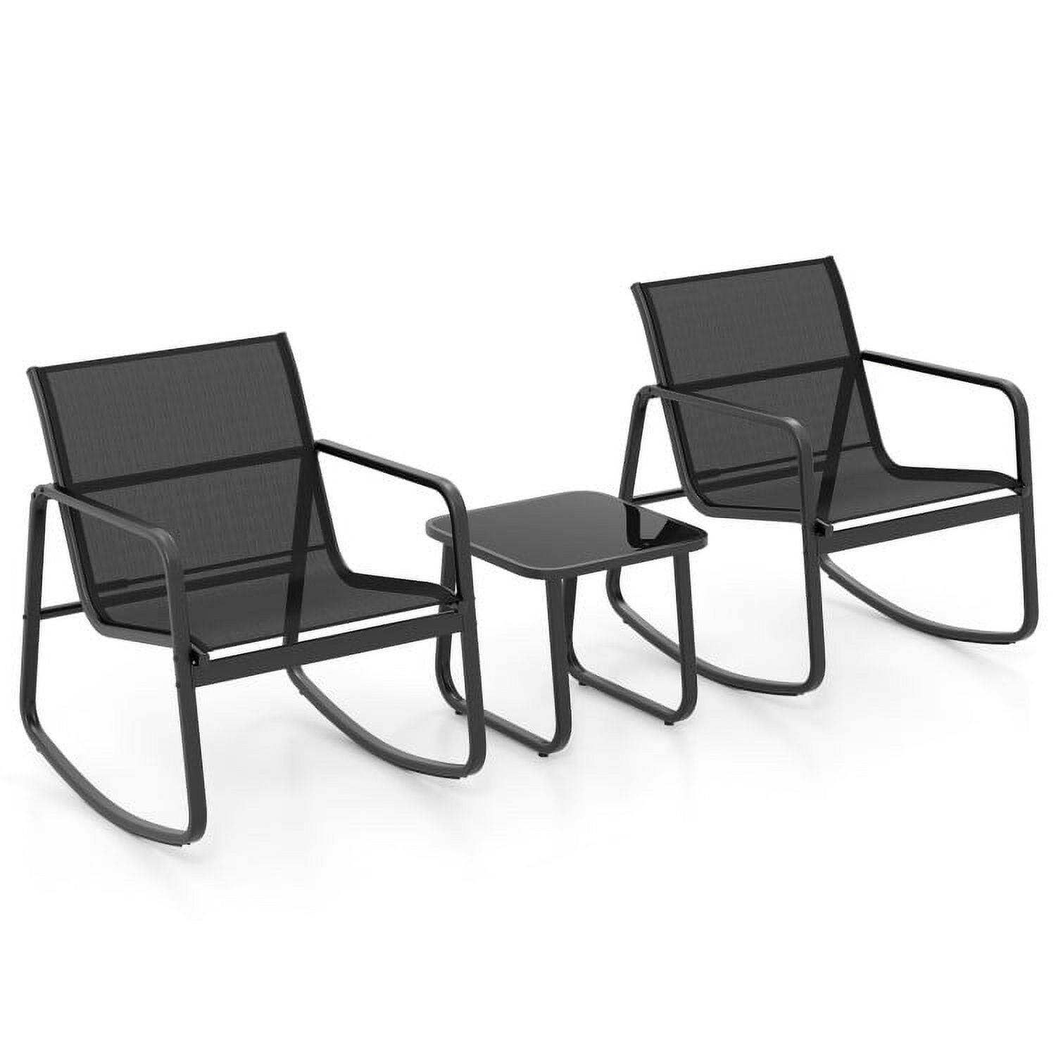 Back. Kadyn - 2 Rocking Bistro Chairs and Glass-Top Table , Small Patio Conversation Furniture Set - Black.