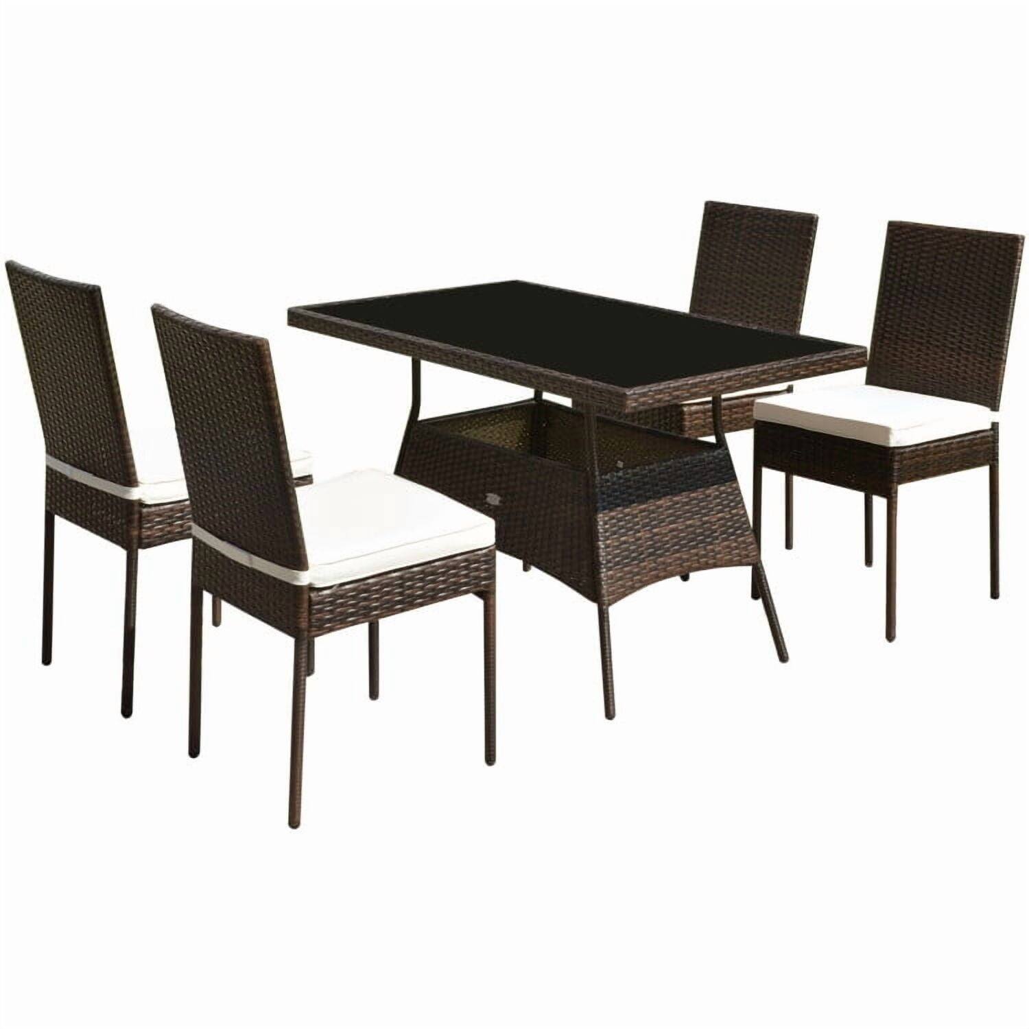 Alt View 1. Pefilos - 5 Pieces Rattan Dining Set Glass Table High Back Chair, Furniture Conversation Sets, Coffee Table for Garden, Poolside - Brown.