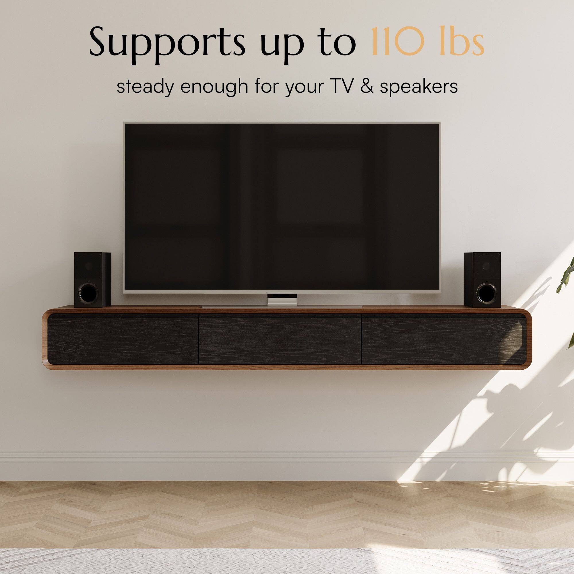Supports up to 110 lbs  
steady enough for your TV & speakers
