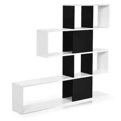 Front. Kadyn - Open Book Shelf,Storage Shelf Unit Plant Stand,5-Tier Bookshelf Corner Ladder Bookcase with Storage Rack-Black & White - Black.