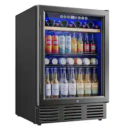 SIMZLIFE - 112 Cans & 8 Bottles Wine and Beverage Fridge, 24'',Built-In or Freestanding,Double-Layer Glass Door Fridge for Home/Bar - Black