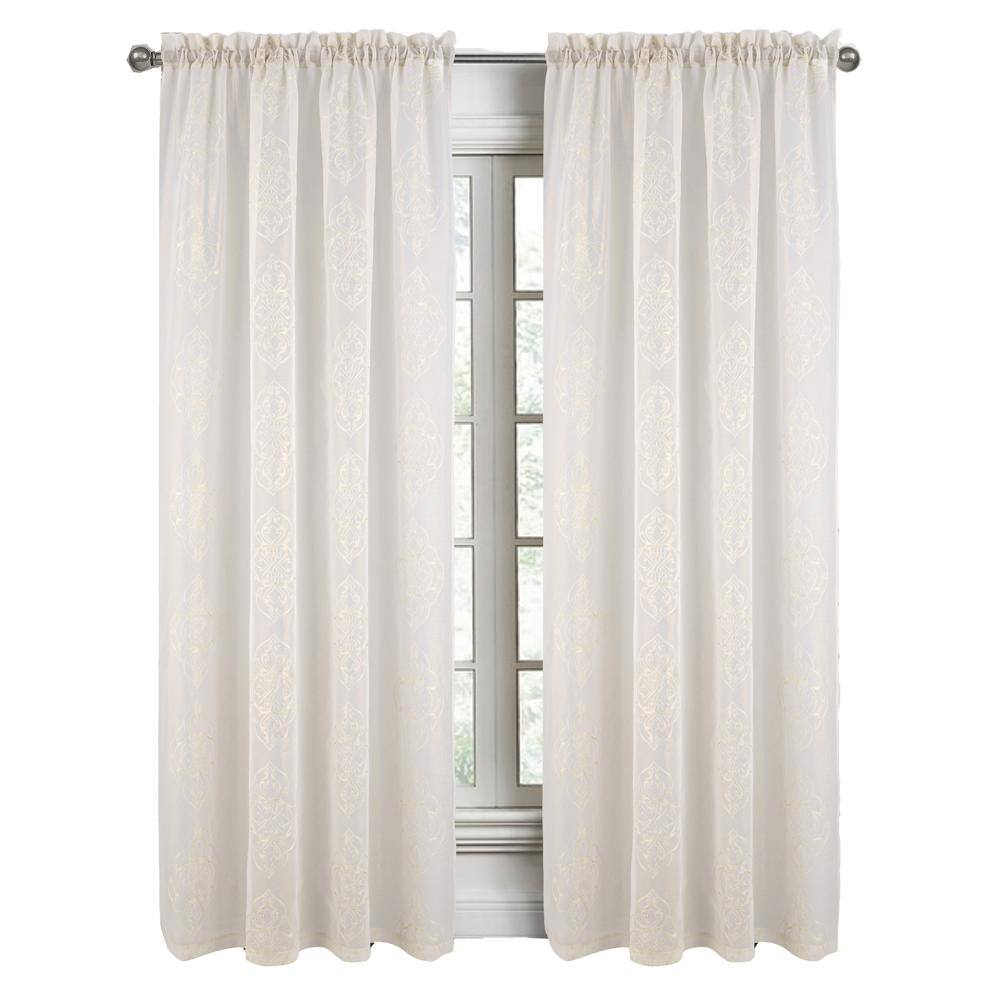 Front. RT Designers Collection - RT Designers Collection Andrea Emb Metallic Doily Rod Pocket Room Darkening Curtain Panels for Bedroom 54" x 95" Gold - Gold.