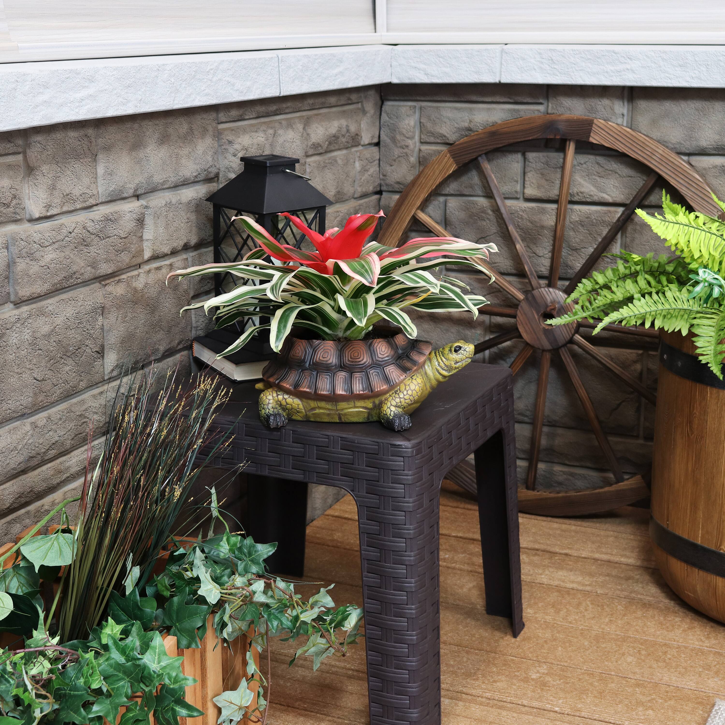 Alt View 5. Sunnydaze - Teddy the Tortoise 11 in Polyresin Outdoor Garden Planter - Green.