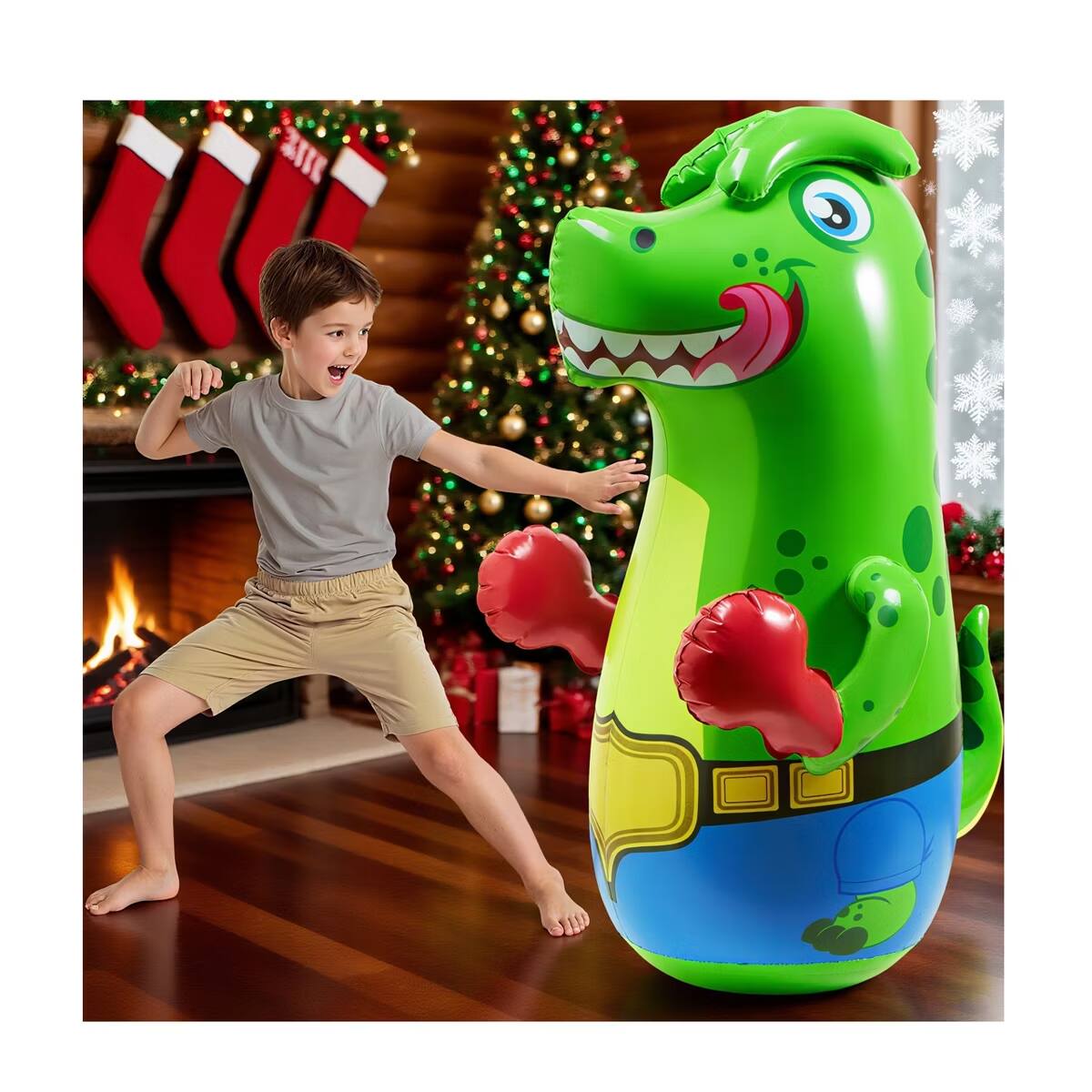 Left. Joyfy - T-Rex Dinosaur Inflatable Punching Bag for Kids 47" Blow Up Bopper Bouncing-Back Indoor Outdoor Toys Xmas Birthday Gifts - Blue Green.