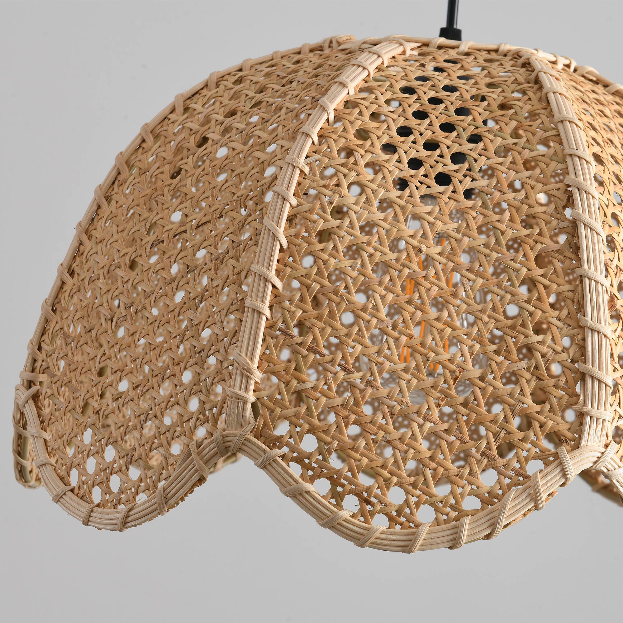 Alt View 8. Parrot Uncle - 1-Light Farmhouse Flower Shaped Brown Hand-Woven Natural Rattan Hanging Pendant Light.
