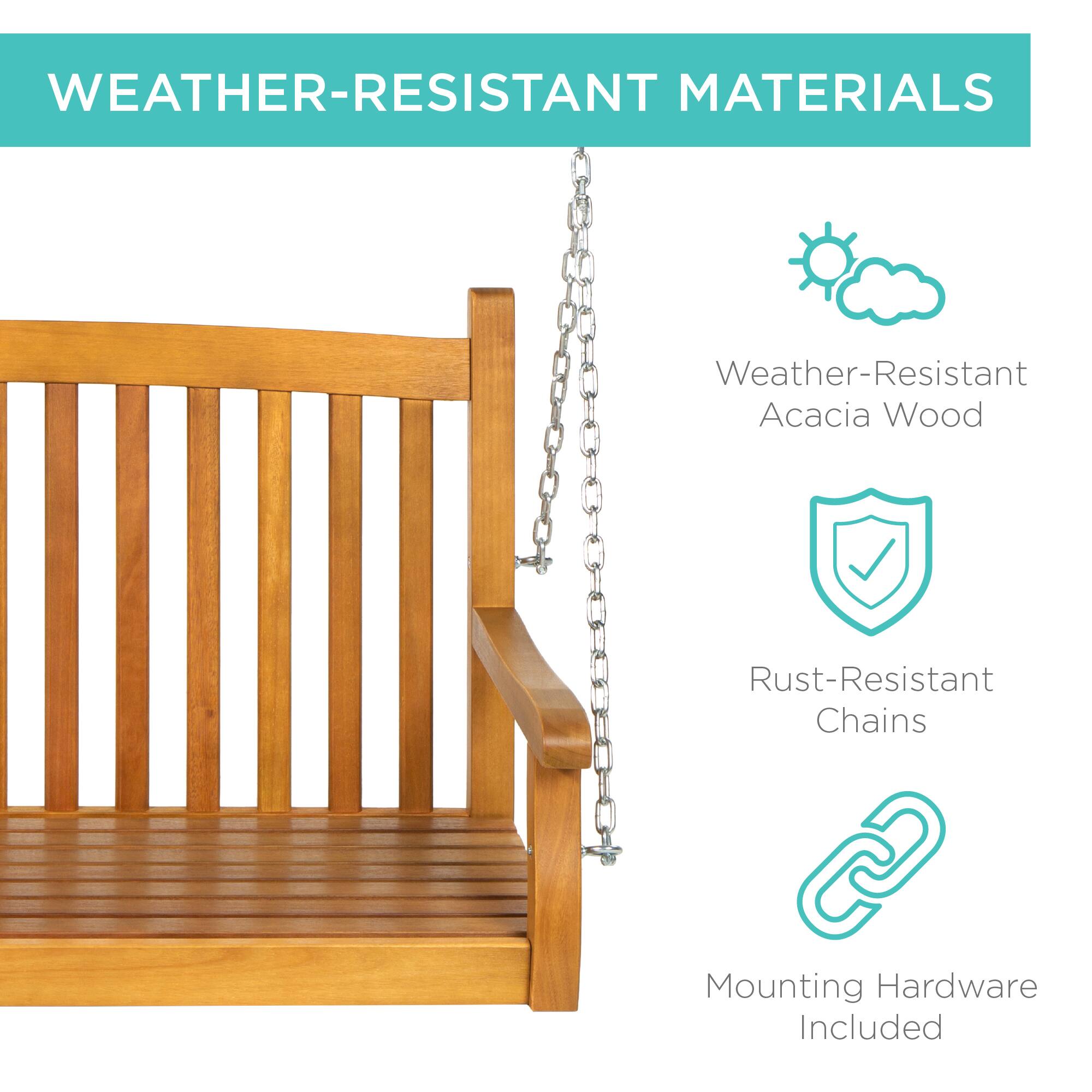 WEATHER-RESISTANT MATERIALS

- Weather-Resistant Acacia Wood
- Rust-Resistant Chains
- Mounting Hardware Included