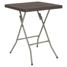 Emma + Oliver - 1.95-Foot Square Rattan Plastic Folding Table - Brown