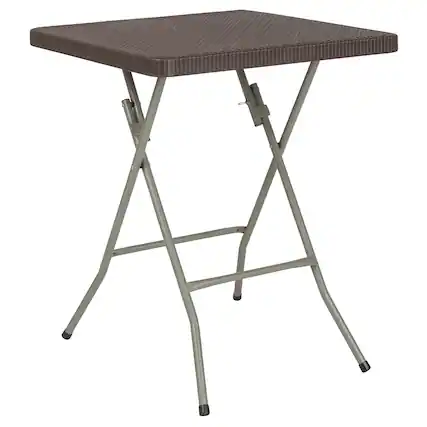 Front. Emma + Oliver - 1.95-Foot Square Rattan Plastic Folding Table - Brown.