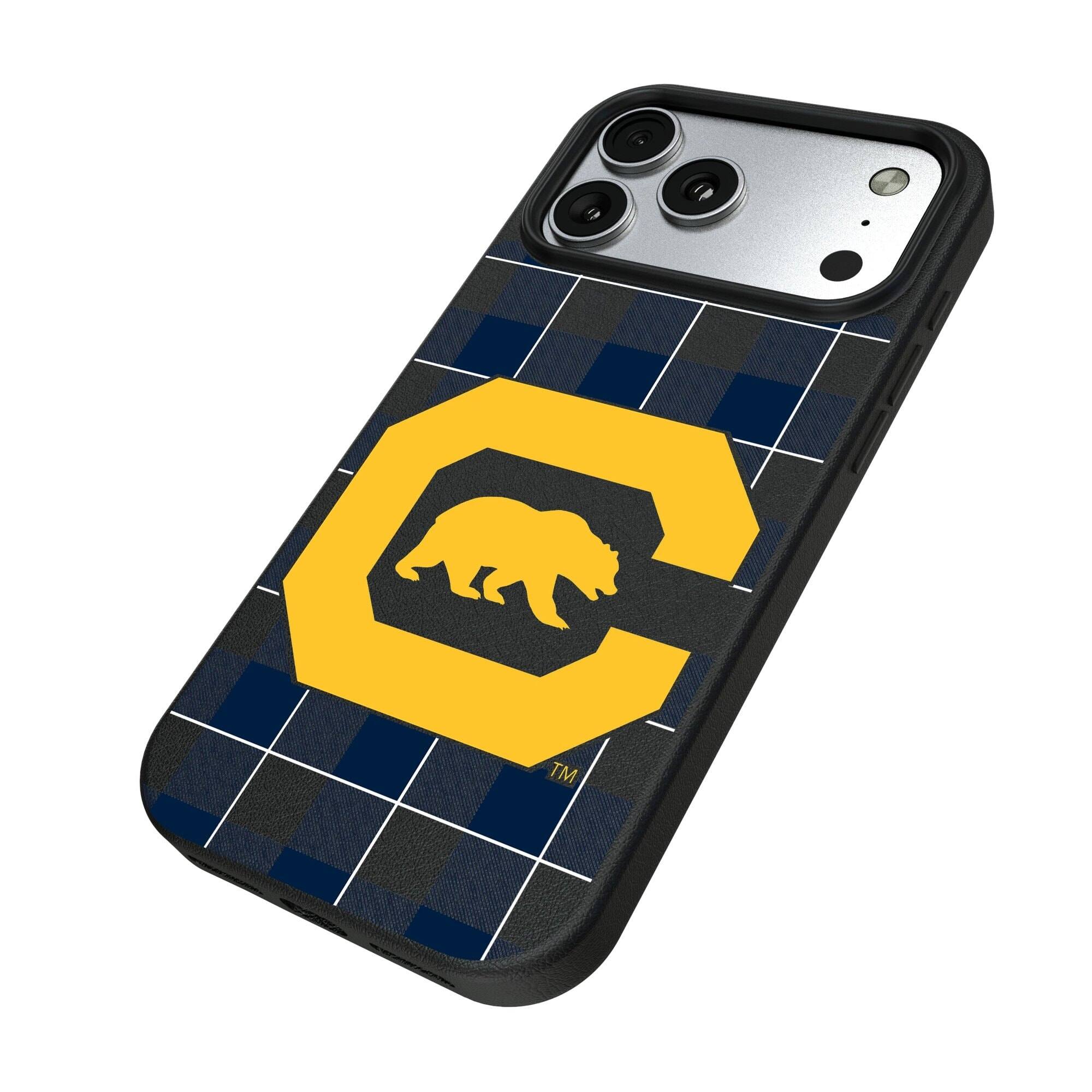 Alt View 1. Keyscaper - Cal Bears Plaid Magnetic Bump iPhone Case - 15 Plus - Black.