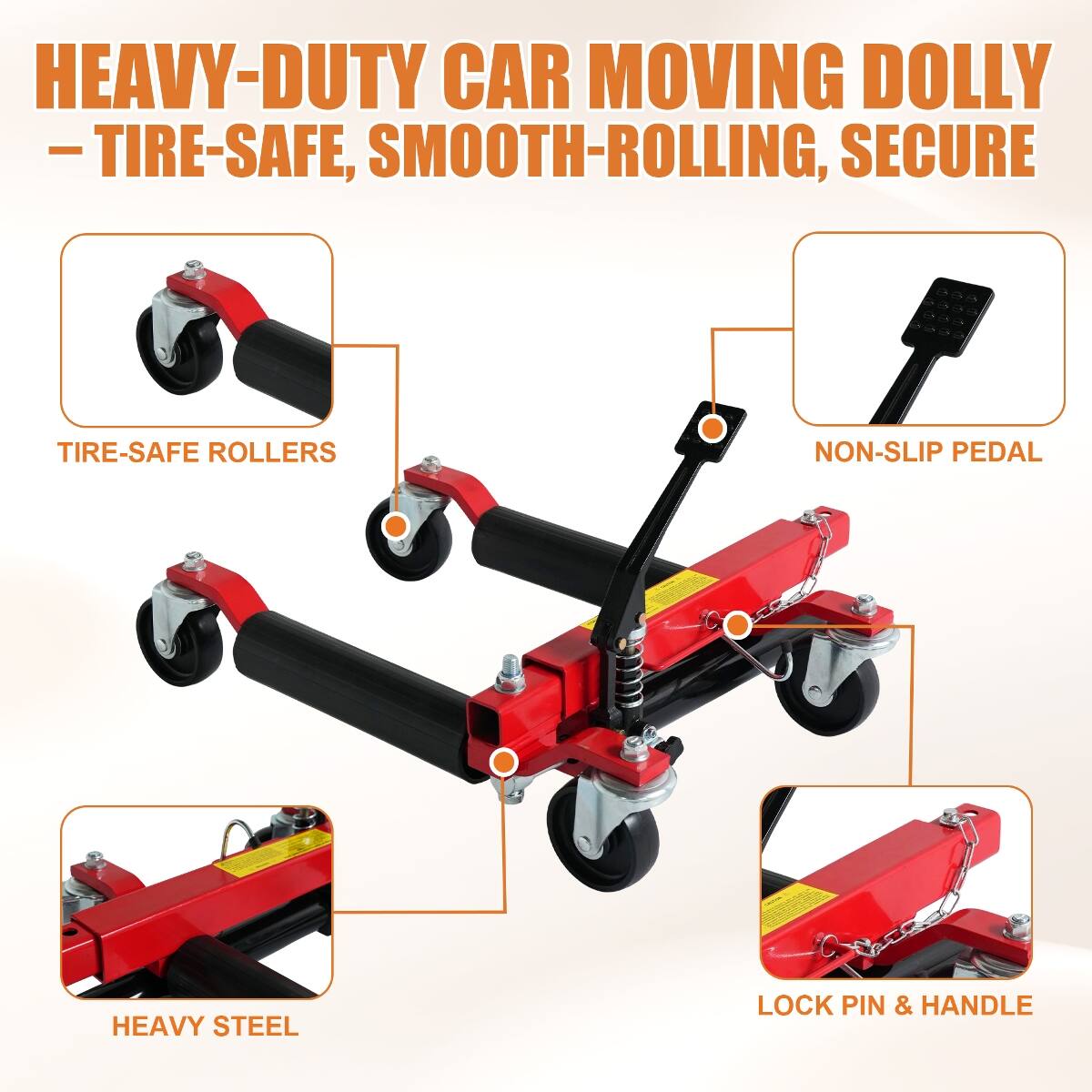 Ropilly Car Wheel Dolly with Ratcheting Foot Pedal, 1500 lb Vehicle ...