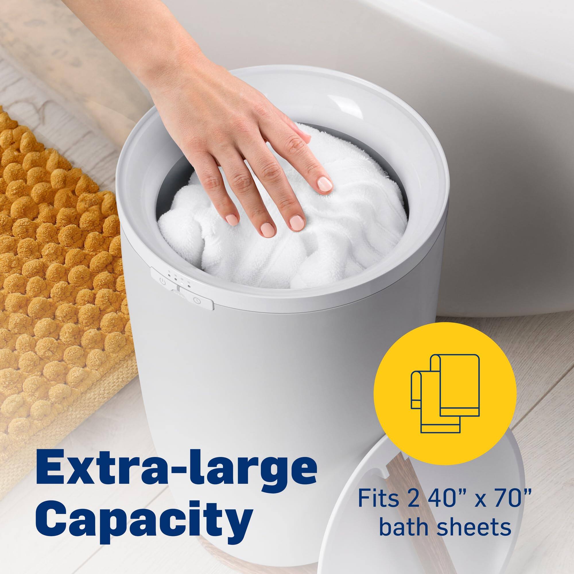 Extra-large Capacity Fits 2 40" X 70" bath sheets