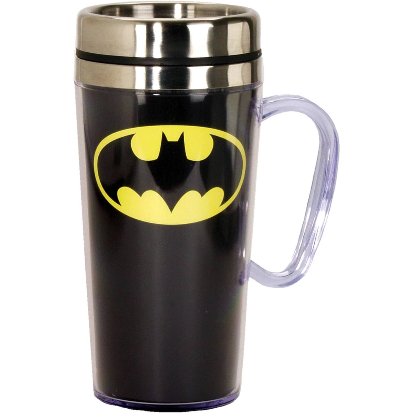 Front. Spoontiques - Spoontiques DC Comics Batman Logo Double Walled Stainless and Acrylic Insulated Travel Mug 14 ounce - Black.