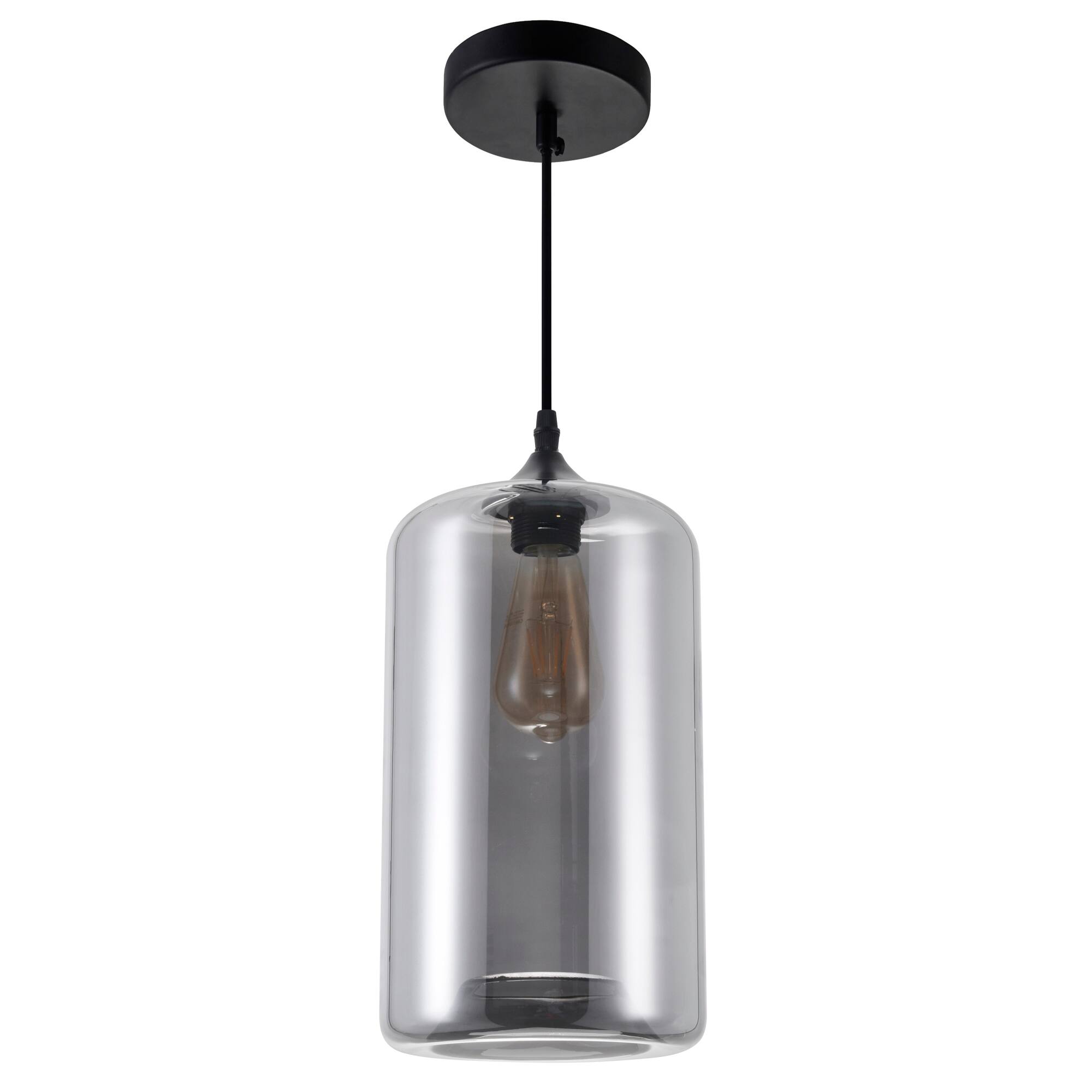 Alt View 1. CWI Lighting - Glass 1 Light Down Mini Pendant With Smoke Finish - Black.