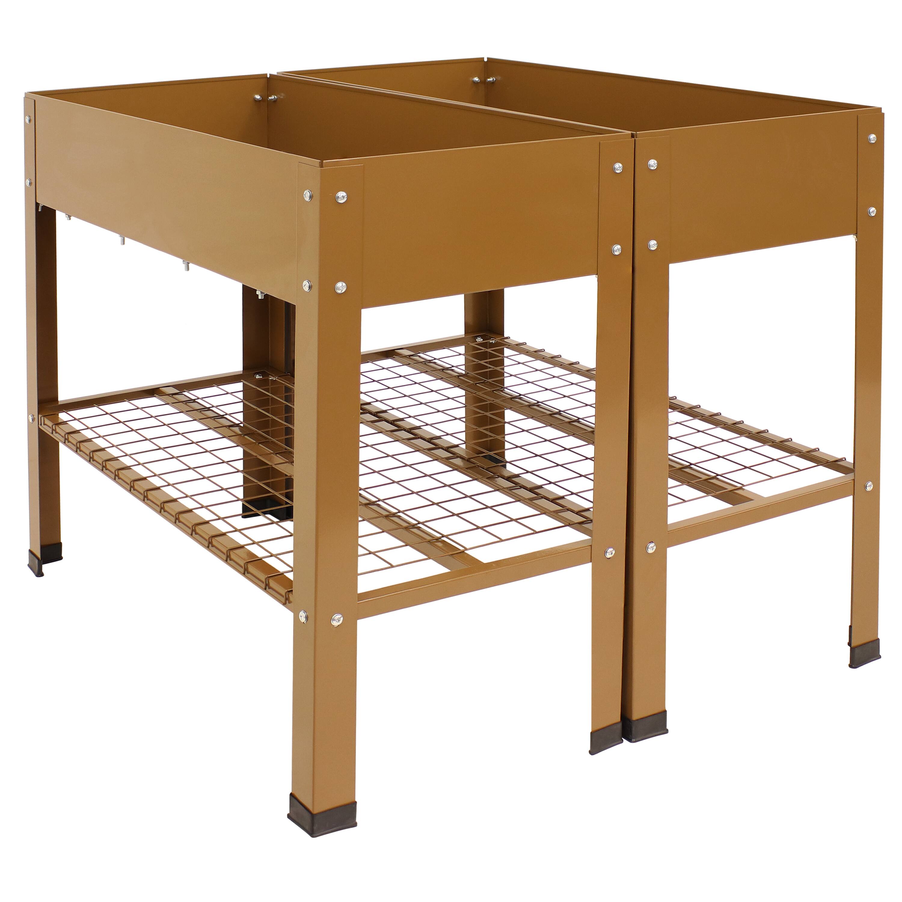 Alt View 10. Sunnydaze - Galvanized Steel Raised Bed with Mesh Shelf - Set of 2 - Brown.