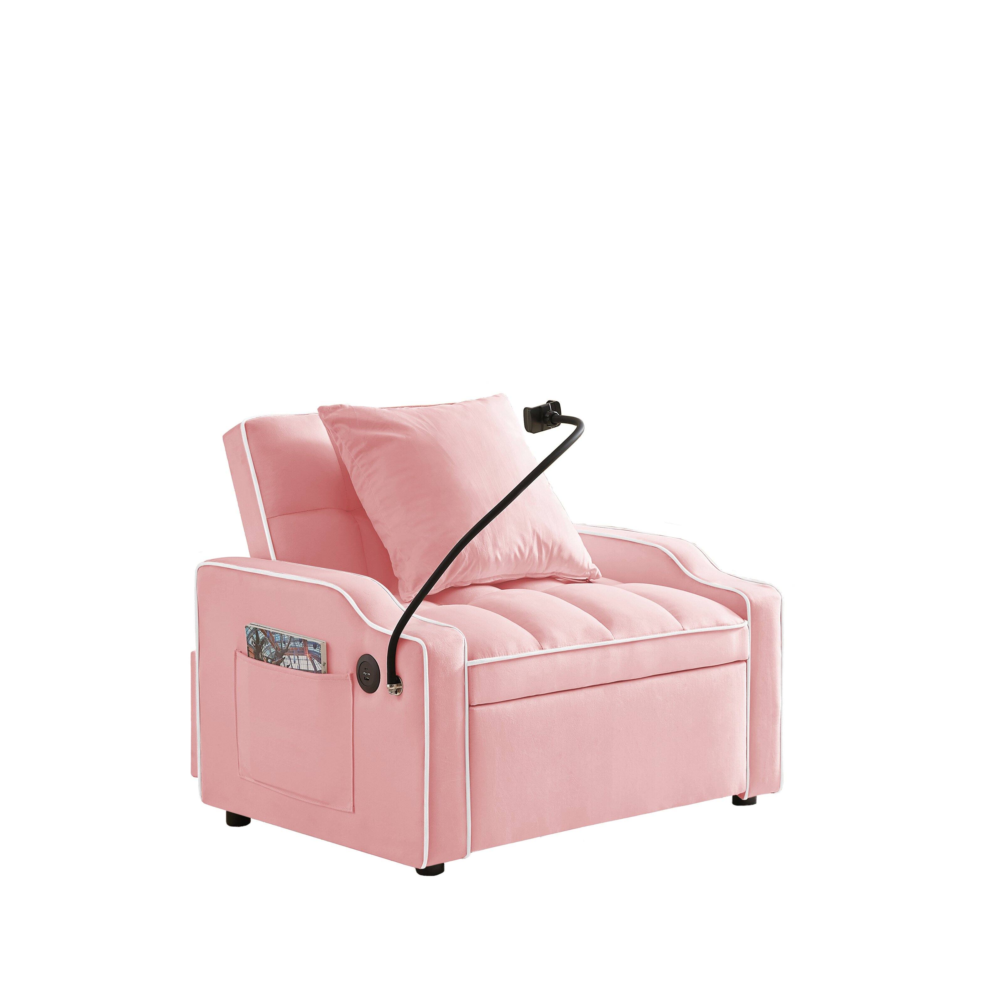 Alt View 7. MERAVOM - Convertible Sofa Chair Bed, 3-in-1 Velvet Pull Out Chair, Sleeper Chair Bed With Adjustable Backrest for Living Room - Pink.