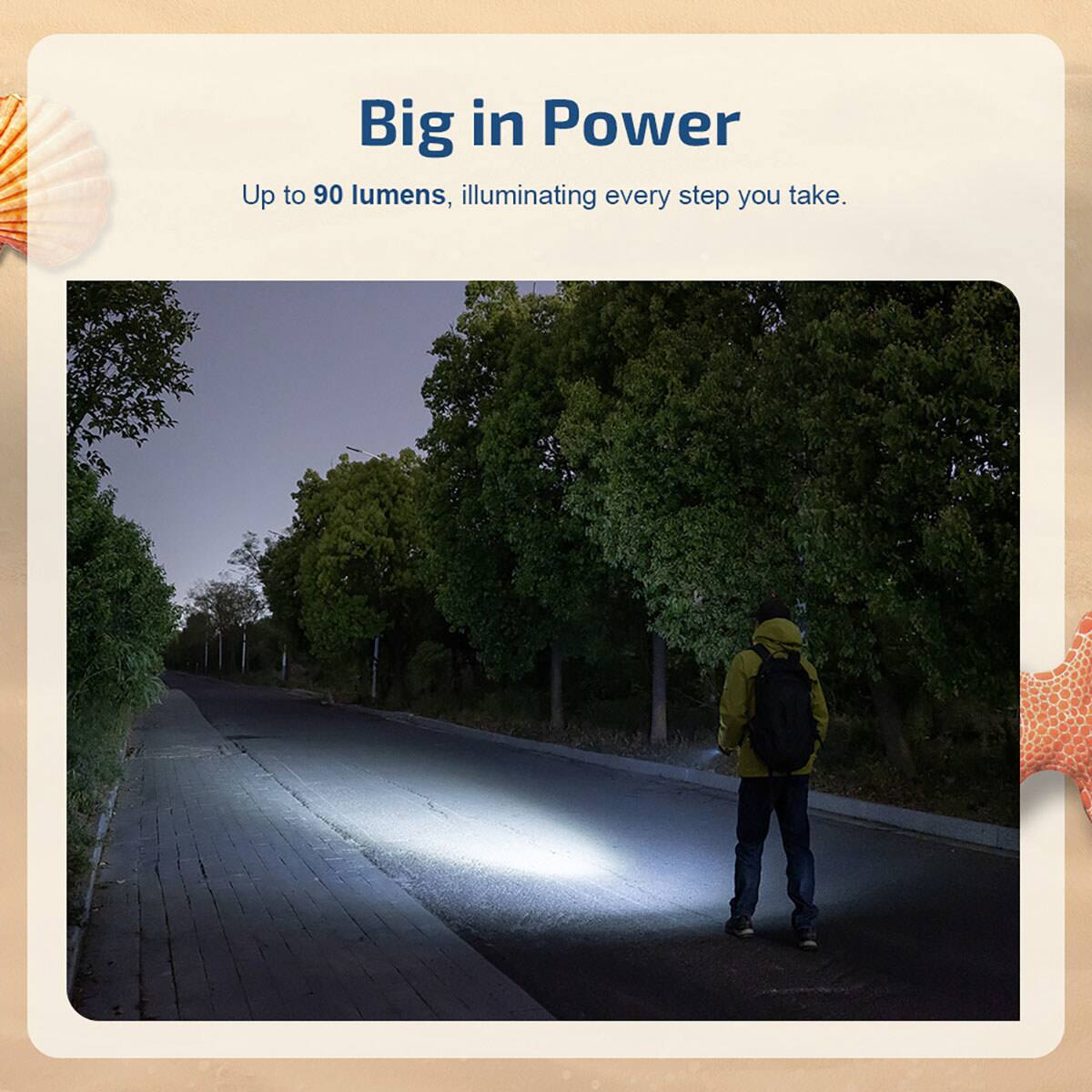 Big in Power

Up to 90 lumens, illuminating every step you take.