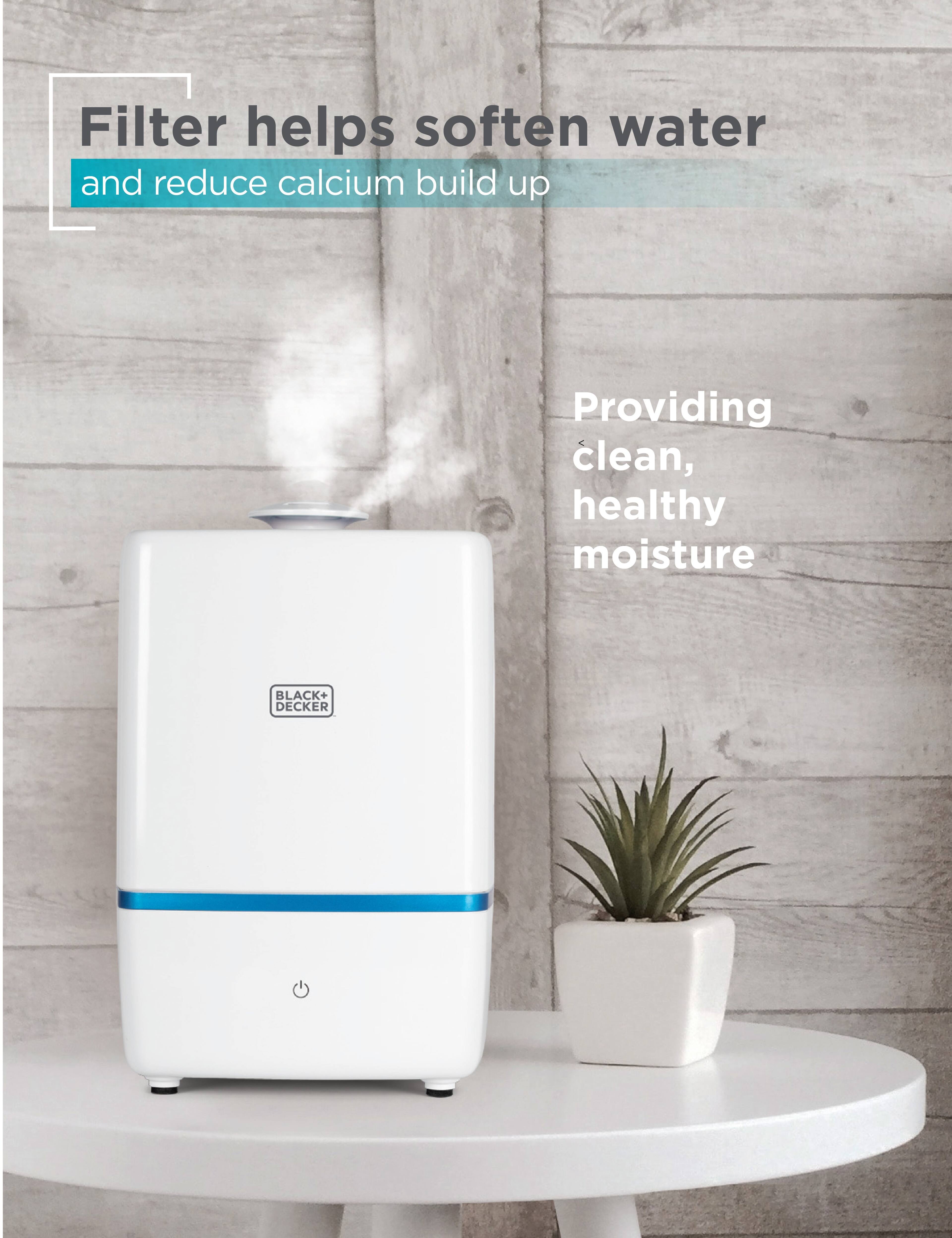 Filter helps soften water and reduce calcium build up. Providing clean, healthy moisture. BLACK+DECKER