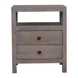 Artisan Furniture - Solid Wood Bedside, 2 Drawers and 1 Open Slot - Acid Wash