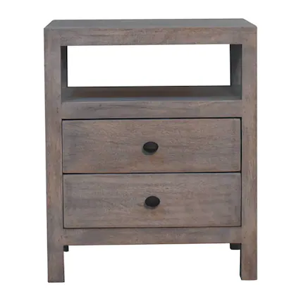 Front. Artisan Furniture - Artisan Furniture Solid Wood Acid Wash Bedside, 2 Drawers and 1 Open Slot - Acid Wash.