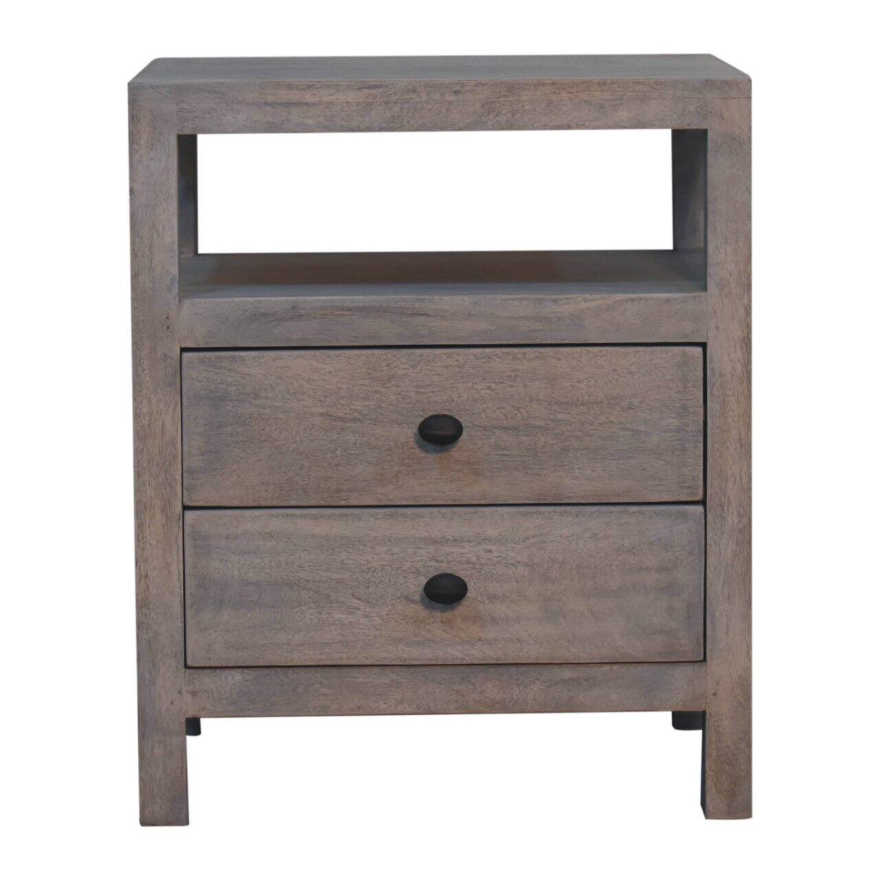 Front. Artisan Furniture - Artisan Furniture Solid Wood Acid Wash Bedside, 2 Drawers and 1 Open Slot - Acid Wash.