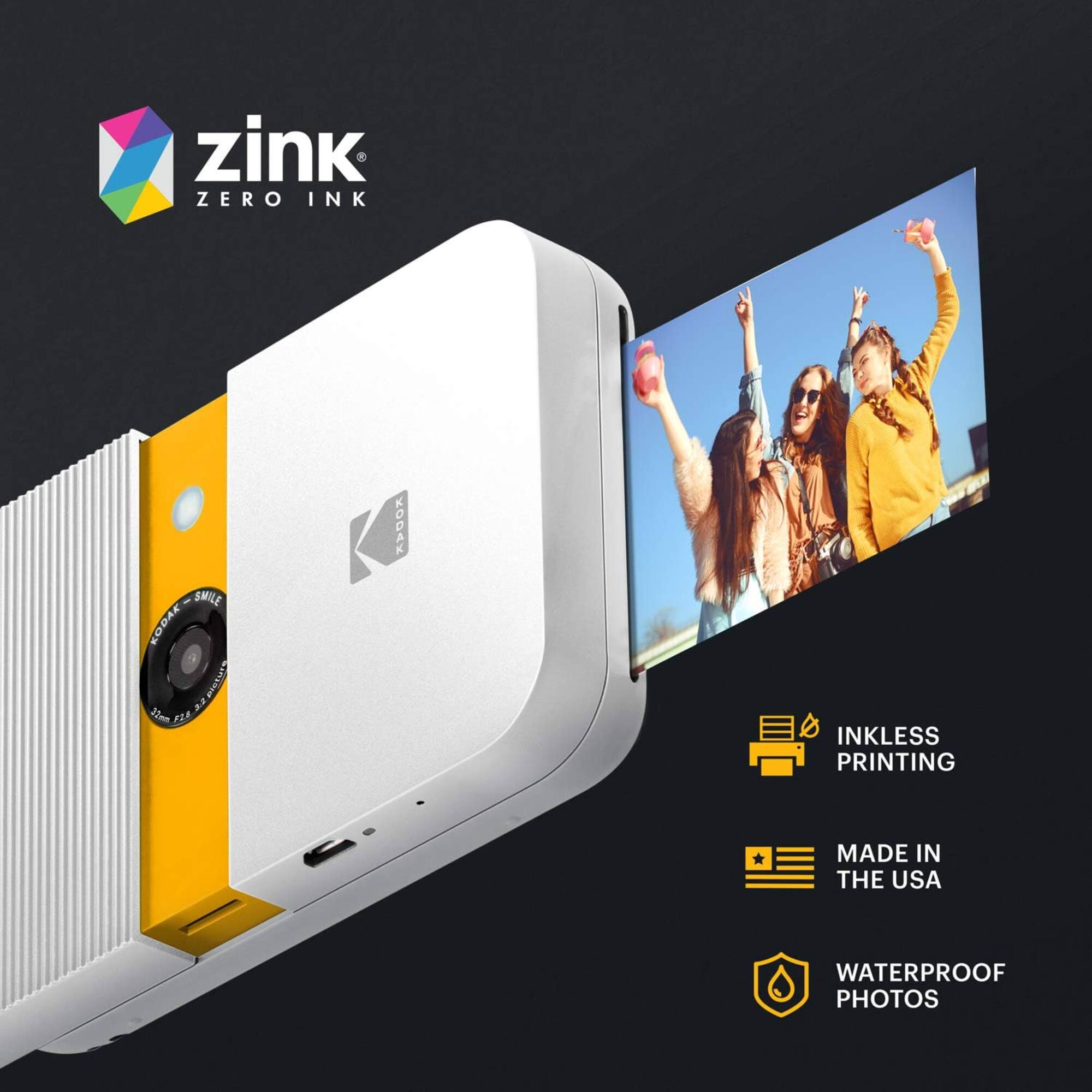 zink ZERO INK - SMILE KODAK 22mm F4 : INKLESS PRINTING MADE IN THE USA WATERPROOF PHOTOS