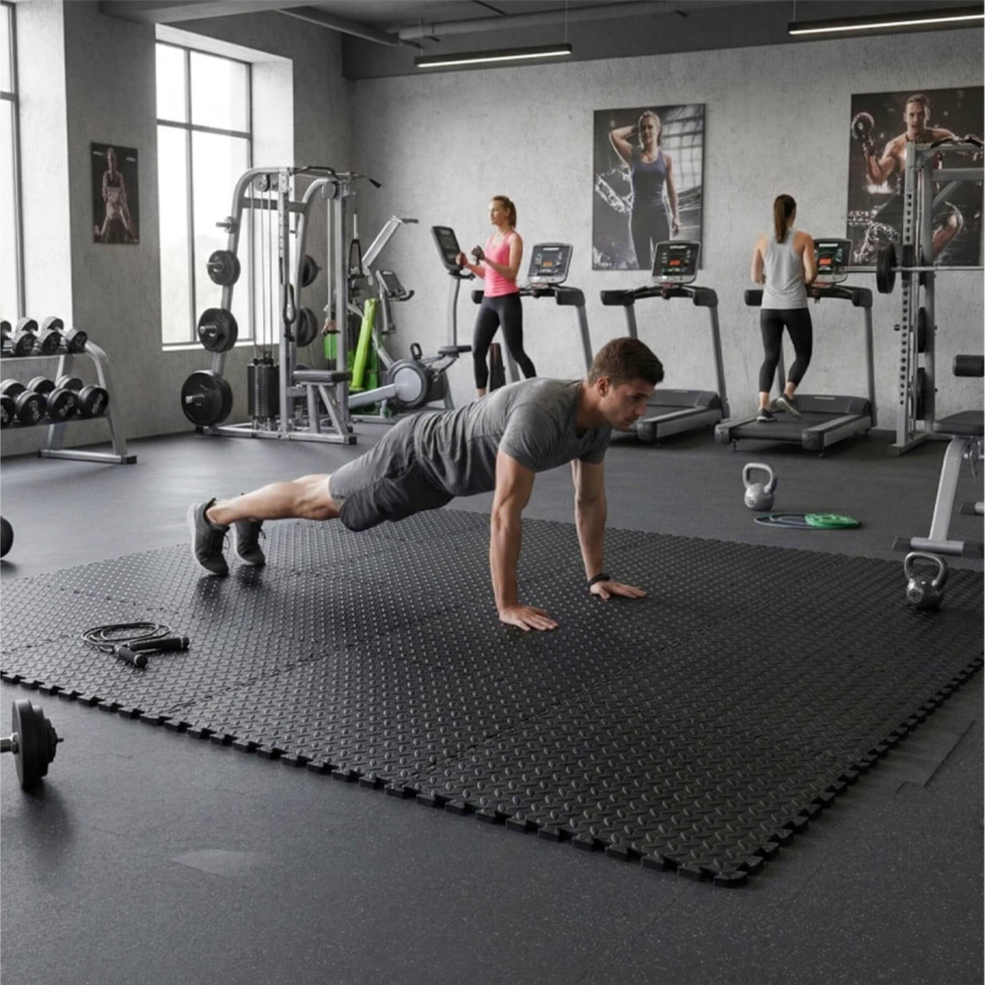 Alt View 3. BalanceFrom Fitness - BalanceFrom Fitness 96 Sq Ft Interlocking EVA Foam Exercise Mat Tiles, Black - Black.