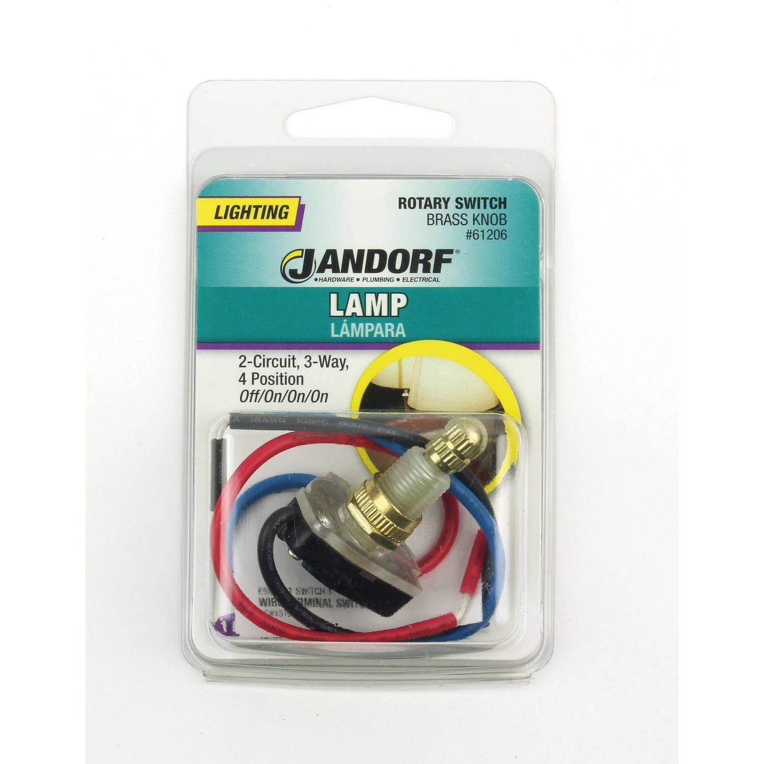 ROTARY SWITCH LIGHTING BRASS KNOB #61206 - JANDORF HARDWARE + PLUMBING - ELECTRICAL LAMP LAMPARA 2-Circuit, 3-Way, 4 Position Off/On/On/On DAWG 100+C GUtV ES SWITCH WIR MINAL SWI 2137