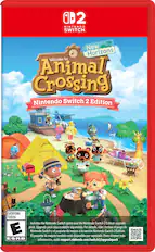 **Welcome to Animal Crossing: New Horizons**
**Nintendo Switch 2 Edition**
**Includes the Nintendo Switch game and the Nintendo Switch 2 Edition upgrade pack.**
**Upgrade pack also available separately.**
**For details, visit support.nintendo.com/switch2/upgradepack**
**Todos**
**Incluye el juego de Nintendo Switch y el paquete de mejora de Nintendo Switch 2 Edition.**
**El paquete de mejora también está disponible por separado.**
**Para obtener más información, visite support.nintendo.com/switch2/upgradepack**
**E**
**ESRB**
**EVERYONE**