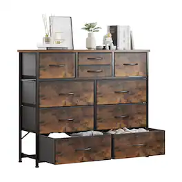 Cedar Assembly - 10-drawer Dresser Fabric Storage Dressers Drawers For Bedroom Hallway Closets Steel Frame Wood Top Easy Pul - 10 Drawer/Rustic Brown