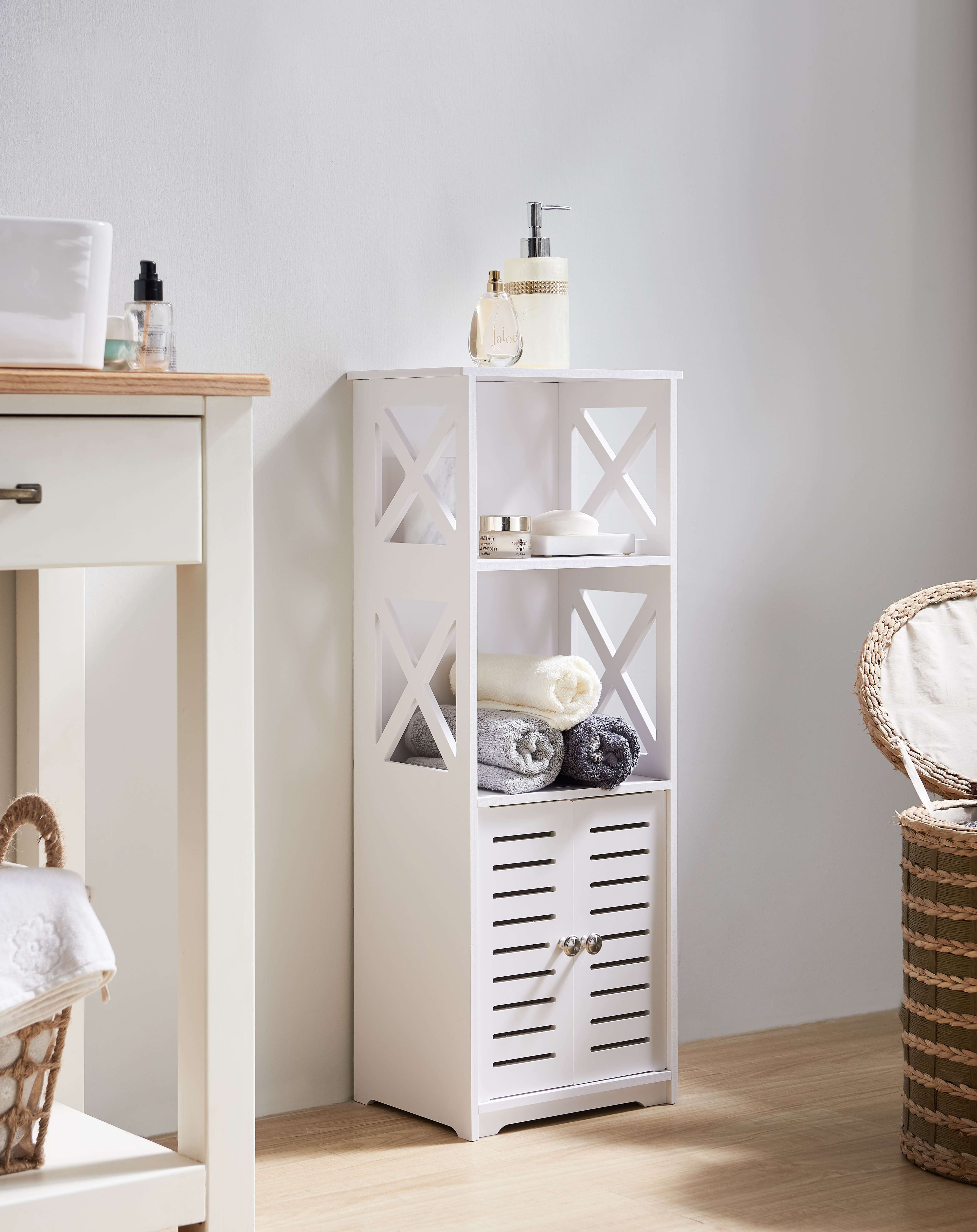 Kings Brand Furniture - Freestanding Bathroom Storage Cabinet with Doors and Open Shelf - White