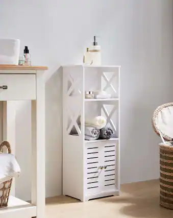 Front. Kings Brand Furniture - Kings Brand Furniture White Freestanding Bathroom Storage Cabinet with Doors and Open Shelf - White.
