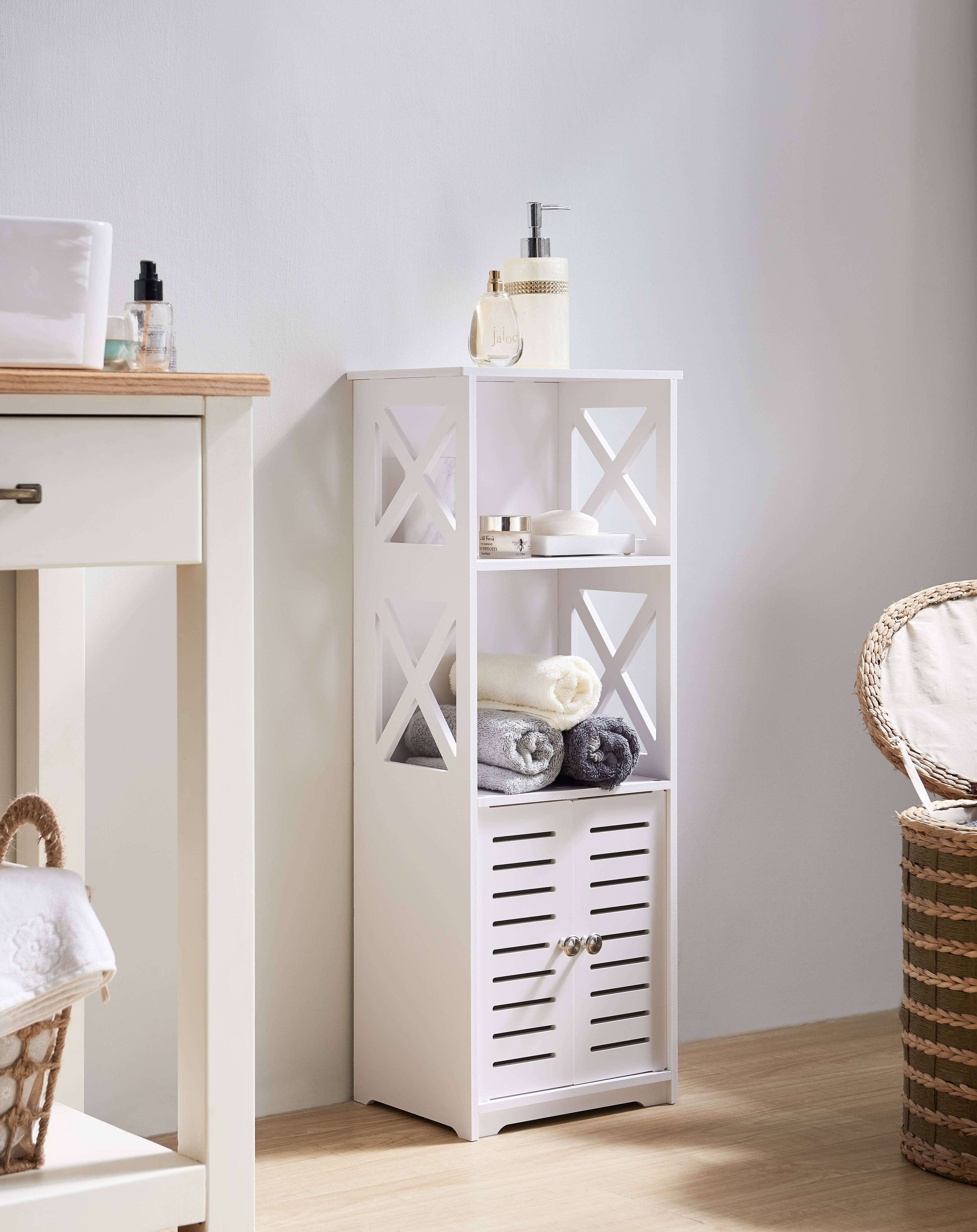 Front. Kings Brand Furniture - Kings Brand Furniture White Freestanding Bathroom Storage Cabinet with Doors and Open Shelf - White.