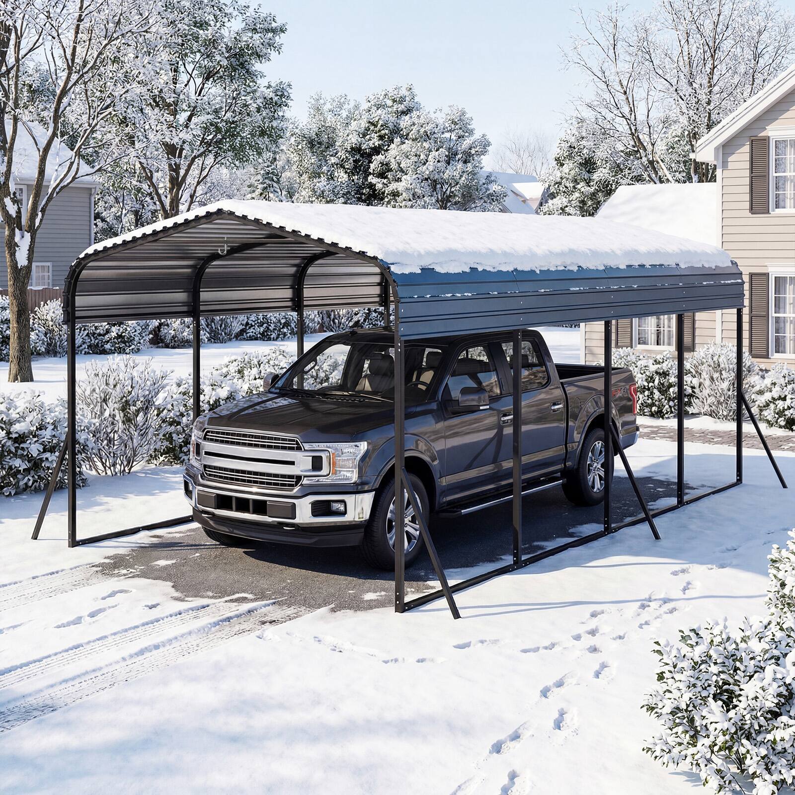 Alt View 3. Costway - Costway 12 x 20 FT Carport,Outdoor Galvanized Steel Garage Car Shelter with Leak-proof Roof - Black.