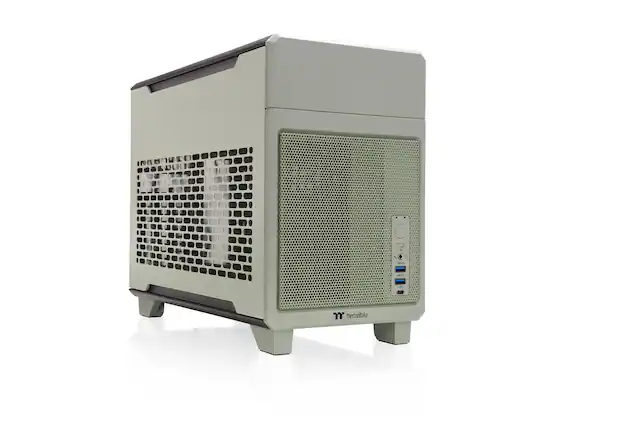 Front. Thermaltake - TR100 SFF mITX Mini Tower PC Case with PCIe 4.0 Riser Cable Included - Matcha Green.