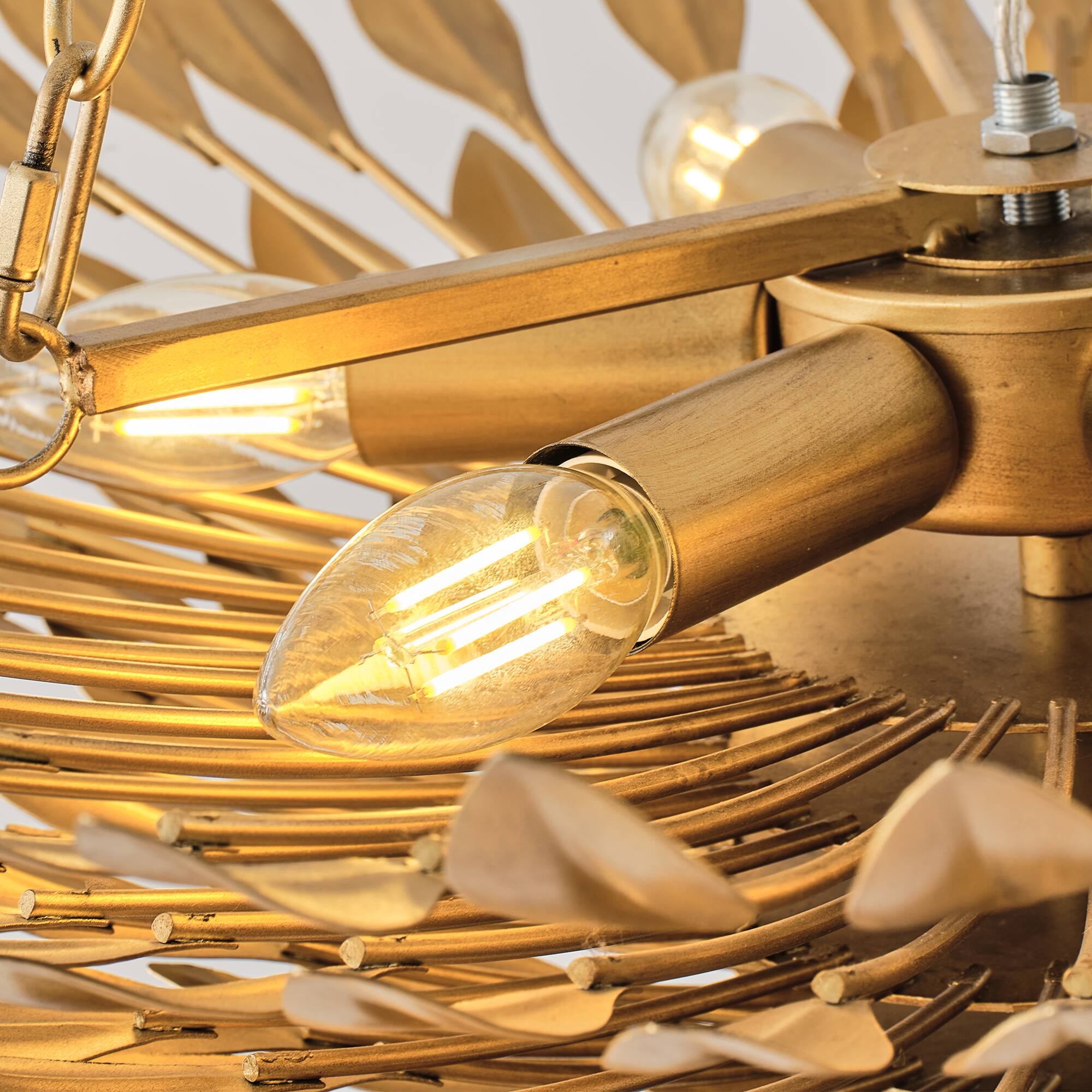 Alt View 9. Parrot Uncle - Antique Gold 6-Light Olive Leaf Convertible Chandelier Light - Antique Gold.