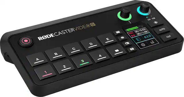 RODECASTER VIDEO 6
A B C D E
1 2 3 4
AUTO REC (()) 00:15:03 AUTO 00:11:06 2.0 CUT 1