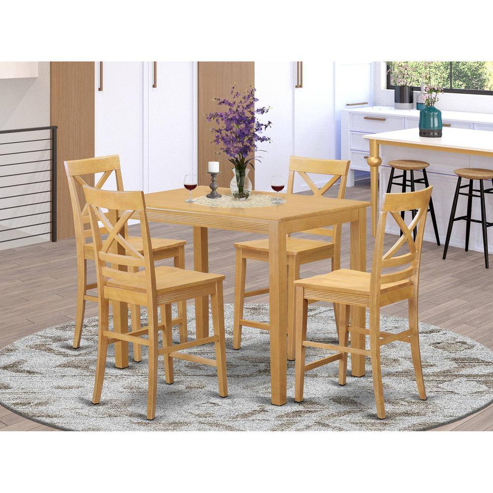 Back. East West Furniture - 5 Pc counter height pub set-pub Table and 4 counter height Dining chair - Oak.