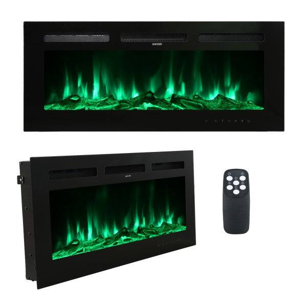 Front. Mondawe - 36" LED Recessed Electric Fireplace with 3 Light Colors Adjustable Heating and Touch Screen Control - Black.