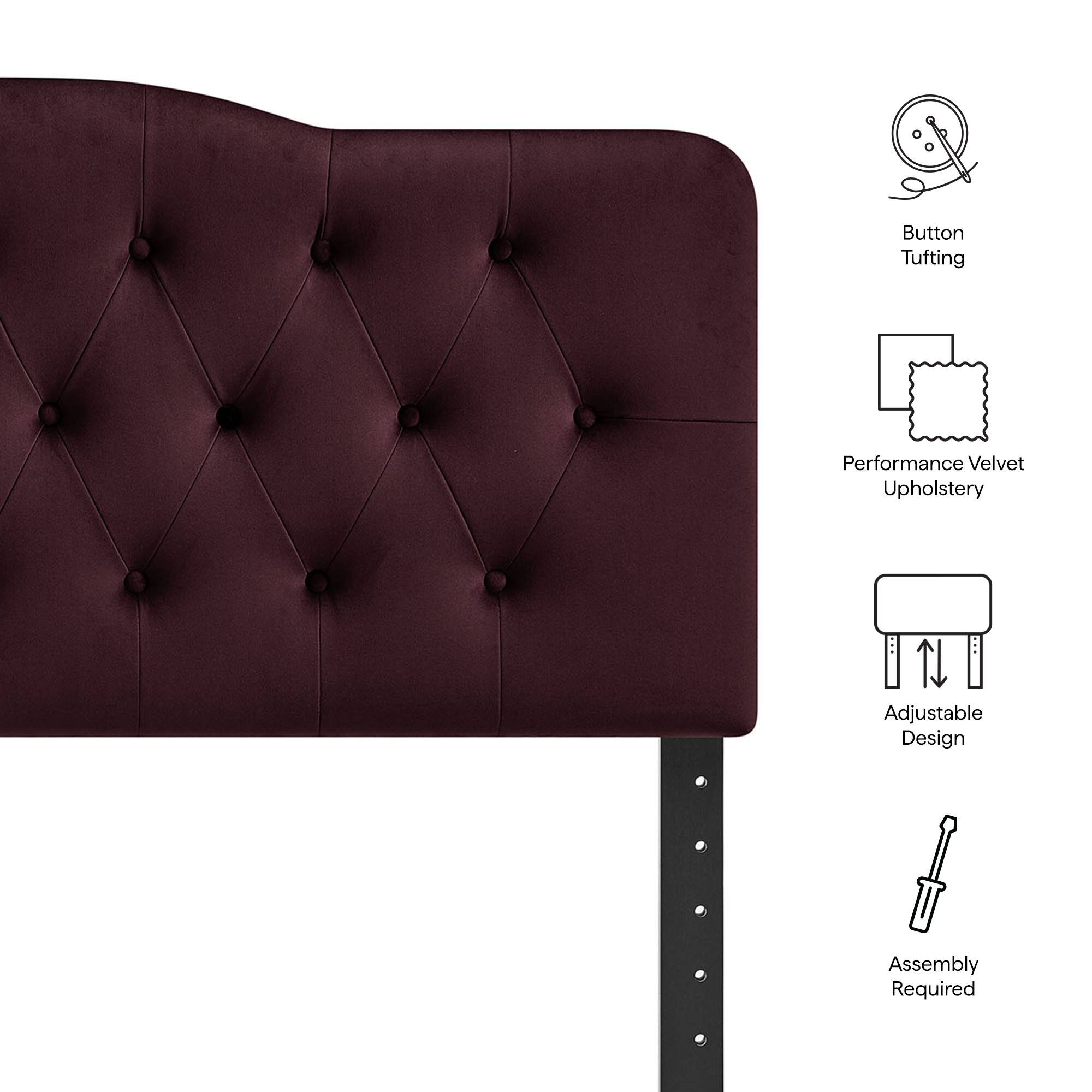 Button Tufting  
Performance Velvet Upholstery  
Adjustable Design  
Assembly Required