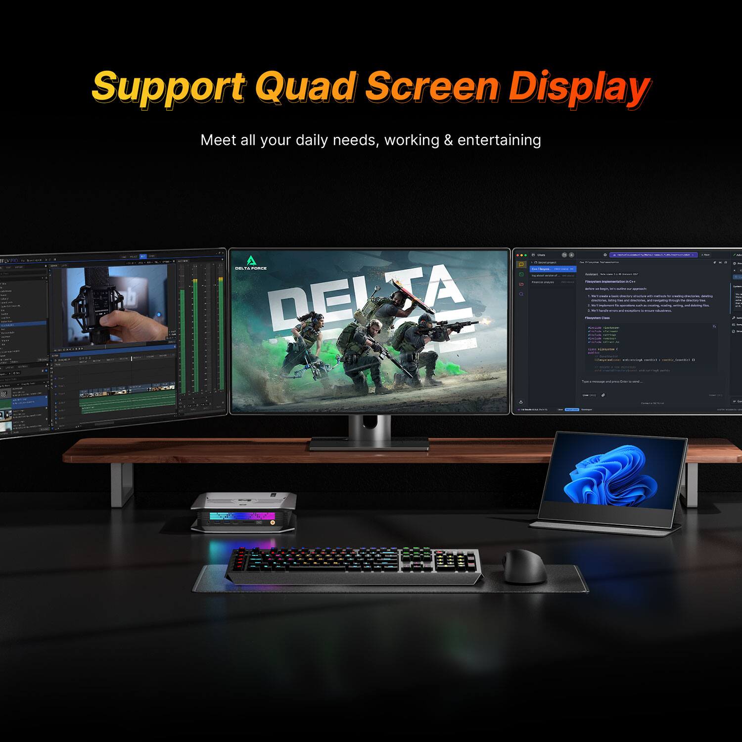 Support Quad Screen Display  
Meet all your daily needs, working & entertaining