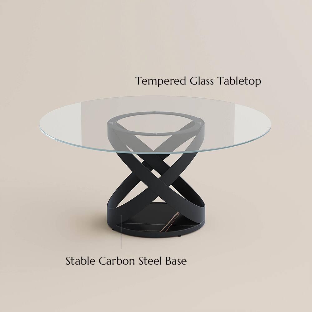 Tempered Glass Tabletop  
Stable Carbon Steel Base