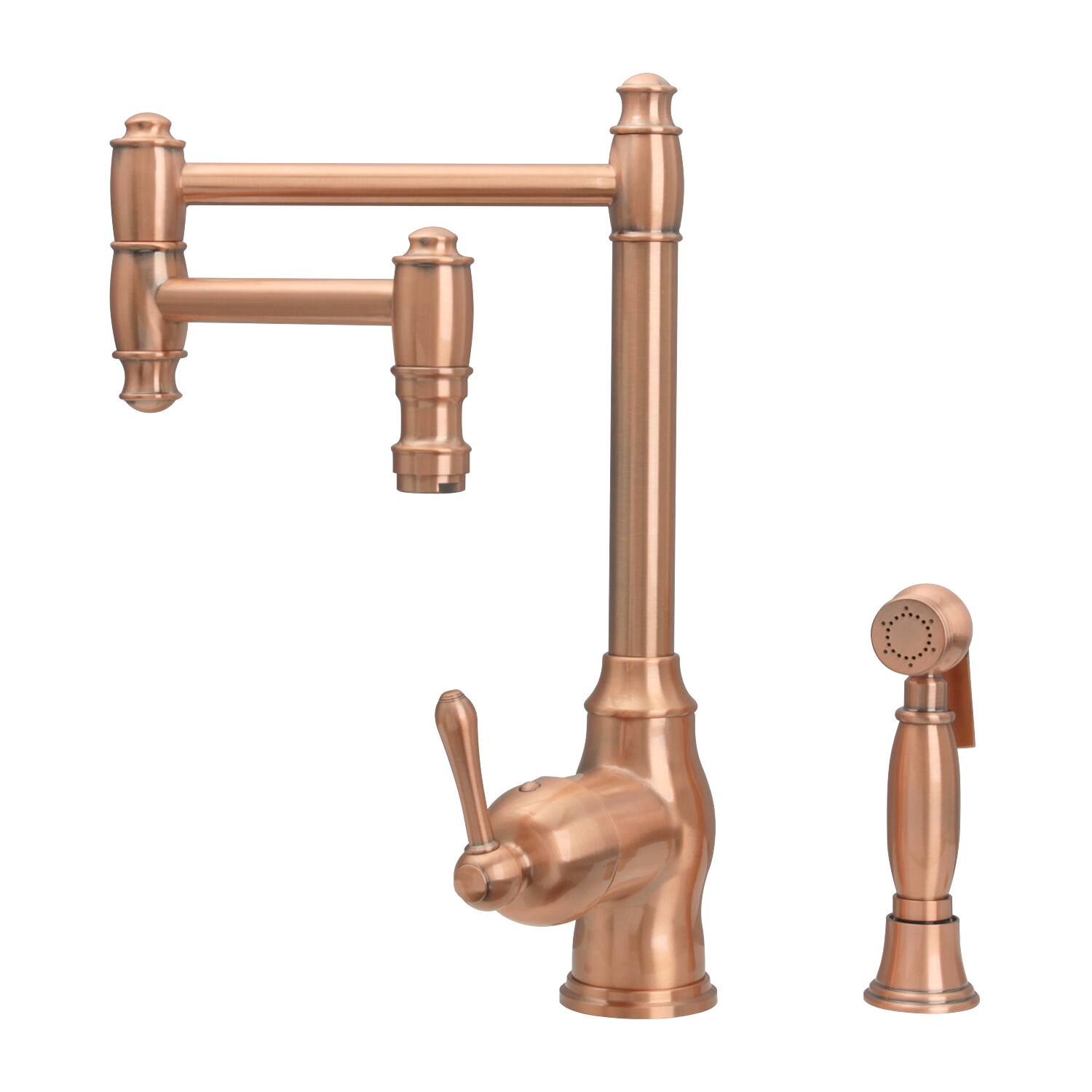 Alt View 7. Akicon - Akicon Solid Brass Single Handle Pot Filler Kitchen Faucet with Side Spray and Double Joint Swing Arms in Copper - Copper.