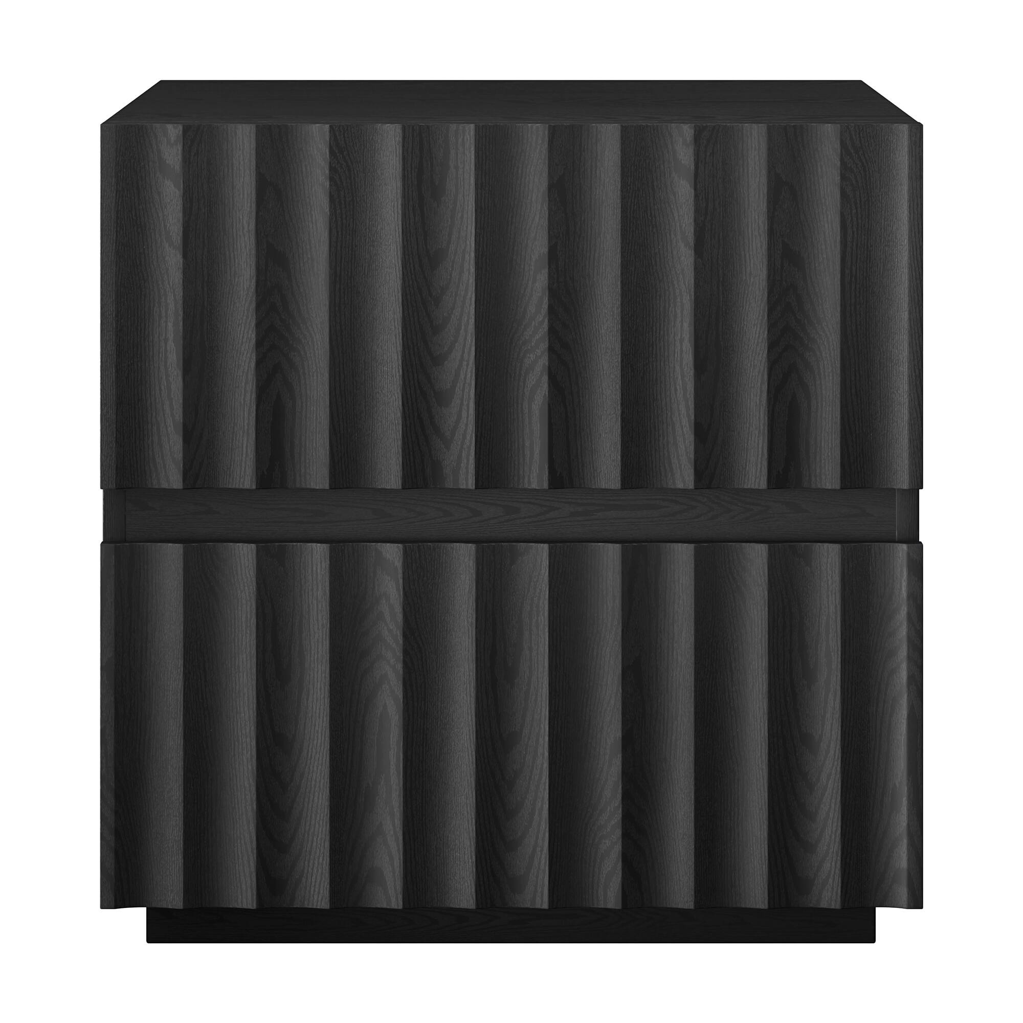 Angle. Hudson&Canal - Jaylen 24" Wide Rectangular Fluted Nightstand in Black Grain - Black.