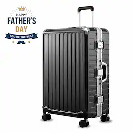 LUGGEX - 28" Zipperless Aluminum-Frame Polycarbonate Luggage with Spring-Loaded Wheels 8010S - Father’s Day Gift - ZX-Core - Black