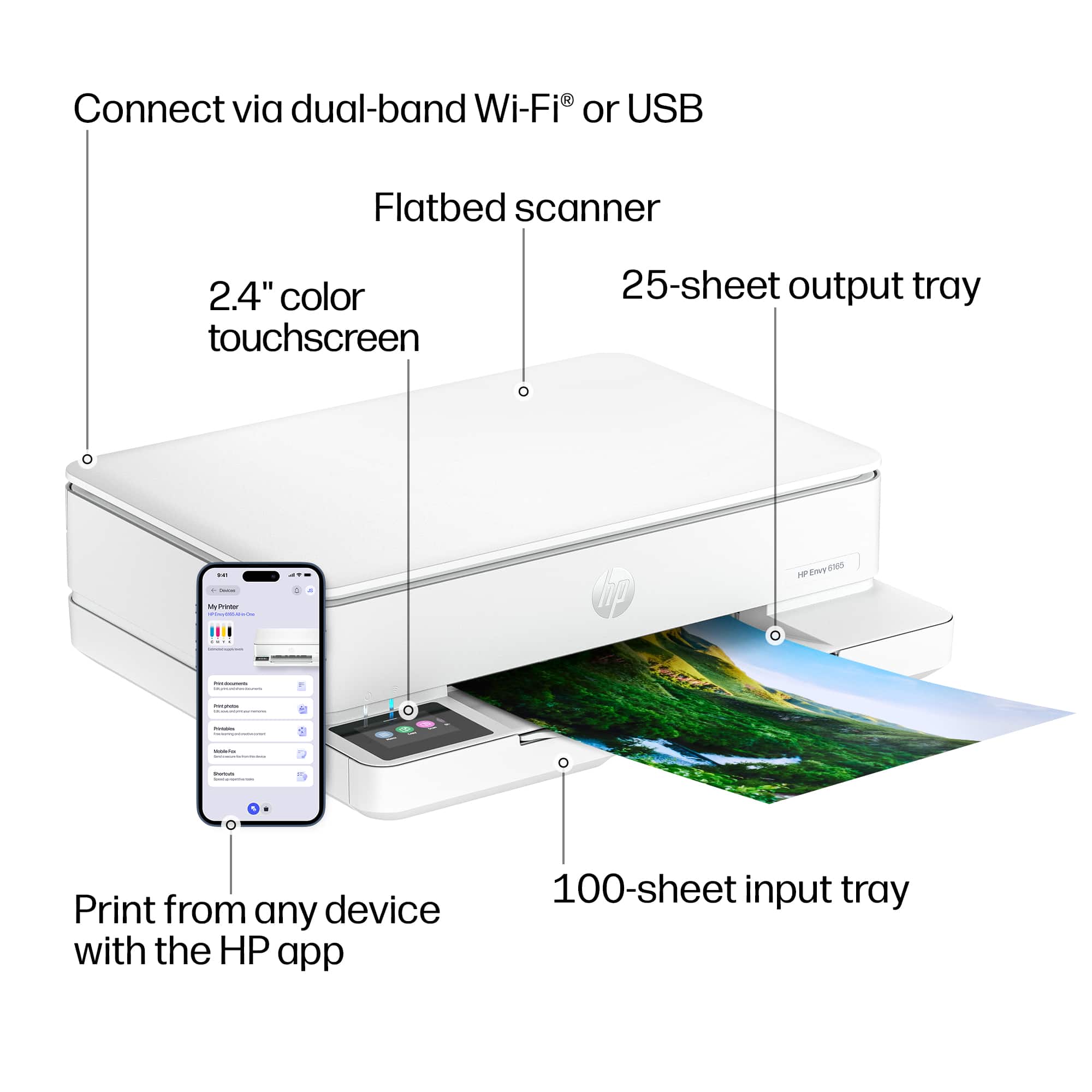 HP - Envy 6165 Wireless AI-Enabled All-in-One Inkjet Printer