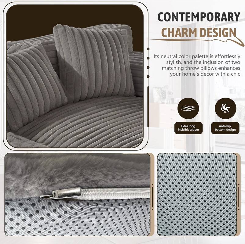 CONTEMPORARY CHARM DESIGN

Its neutral color palette is effortlessly stylish, and the inclusion of two matching throw pillows enhances your home's decor with a chic Extra long invisible zipper Anti-slip bottom design