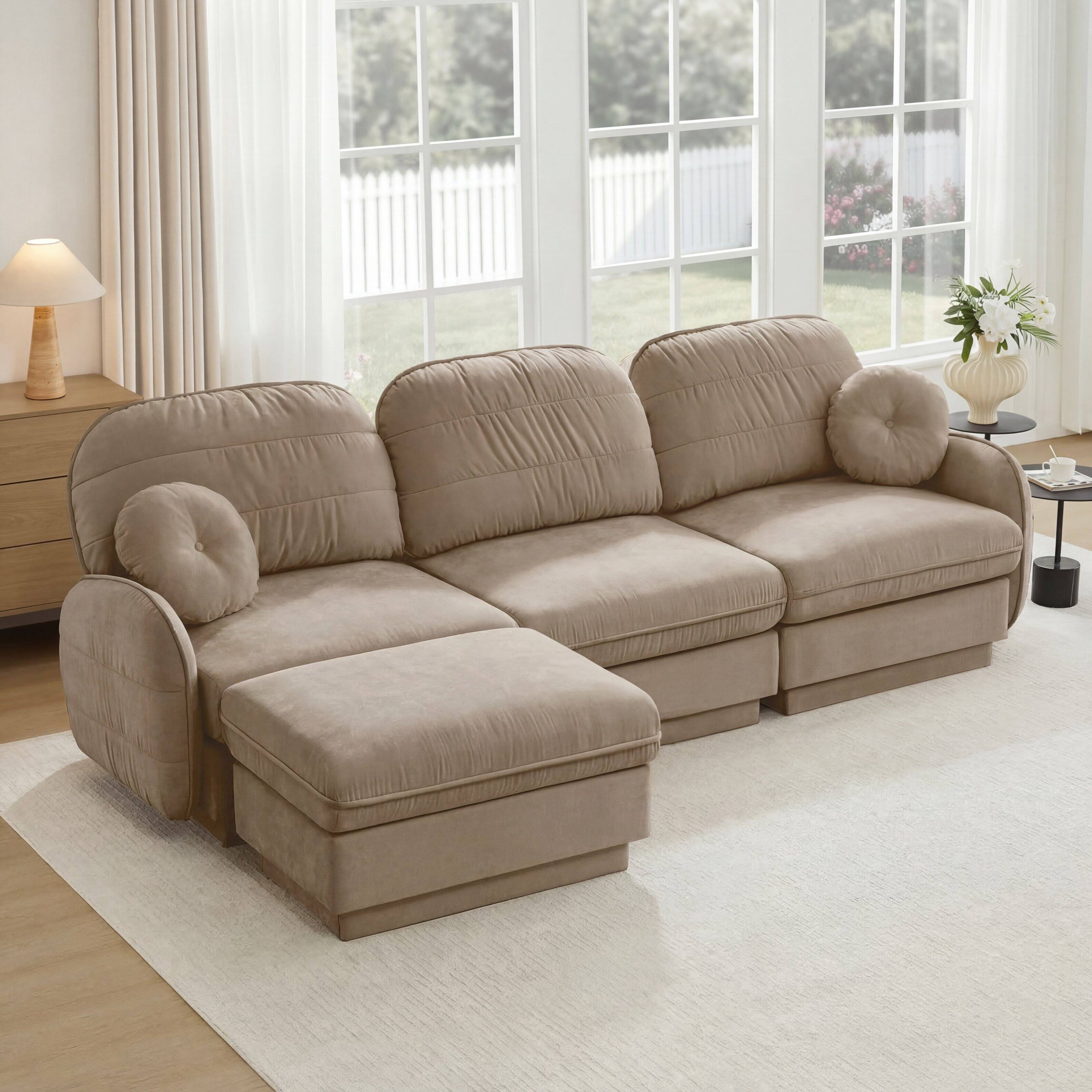 Left. LOVMOR - 105 inch Chenille Couch L Shaped Deep Seat Storage Ottoman Anti Slip For Living Room Apartment Lounge Plush TV - Light Coffee.