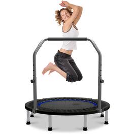 Ainfox - 48" Mini Trampoline Foldable Exercise for Adults Indoor,with Adjustable Bar Fitness Trampoline - Blue