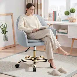 Brick Attic - Velvet Swivel Vanity Chair , Ergonomic Home Office Chairs with Cushion,Adjustable Makeup Stool for Living Room - Gray